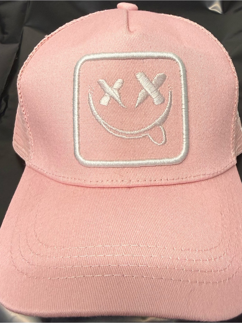 Kids Pink Smiley Face Trucker Hat - Youth Cap